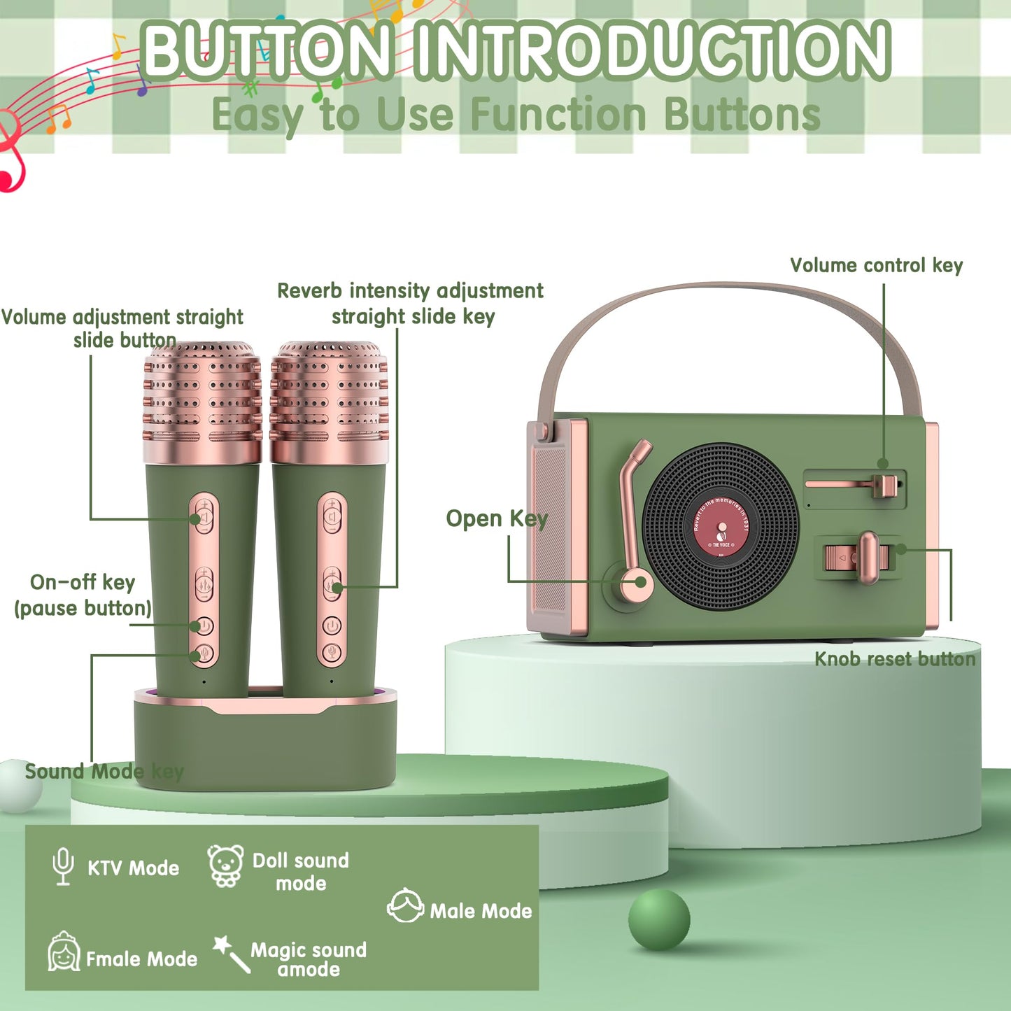 Wowmoment Mini Karaoke Machine For Kids&Adults, Portable Bluetooth Speaker With 2 Wireless Microphones, Stereo Sound Enhanced Ba