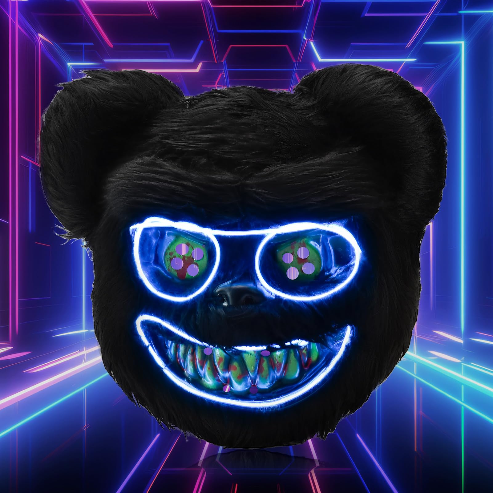 BADALU Led Mask, Halloween Mask LED Light up Mask Bear Scary Mask Bloody Plush Head Mask for Festival Cosplay Halloween Costumes