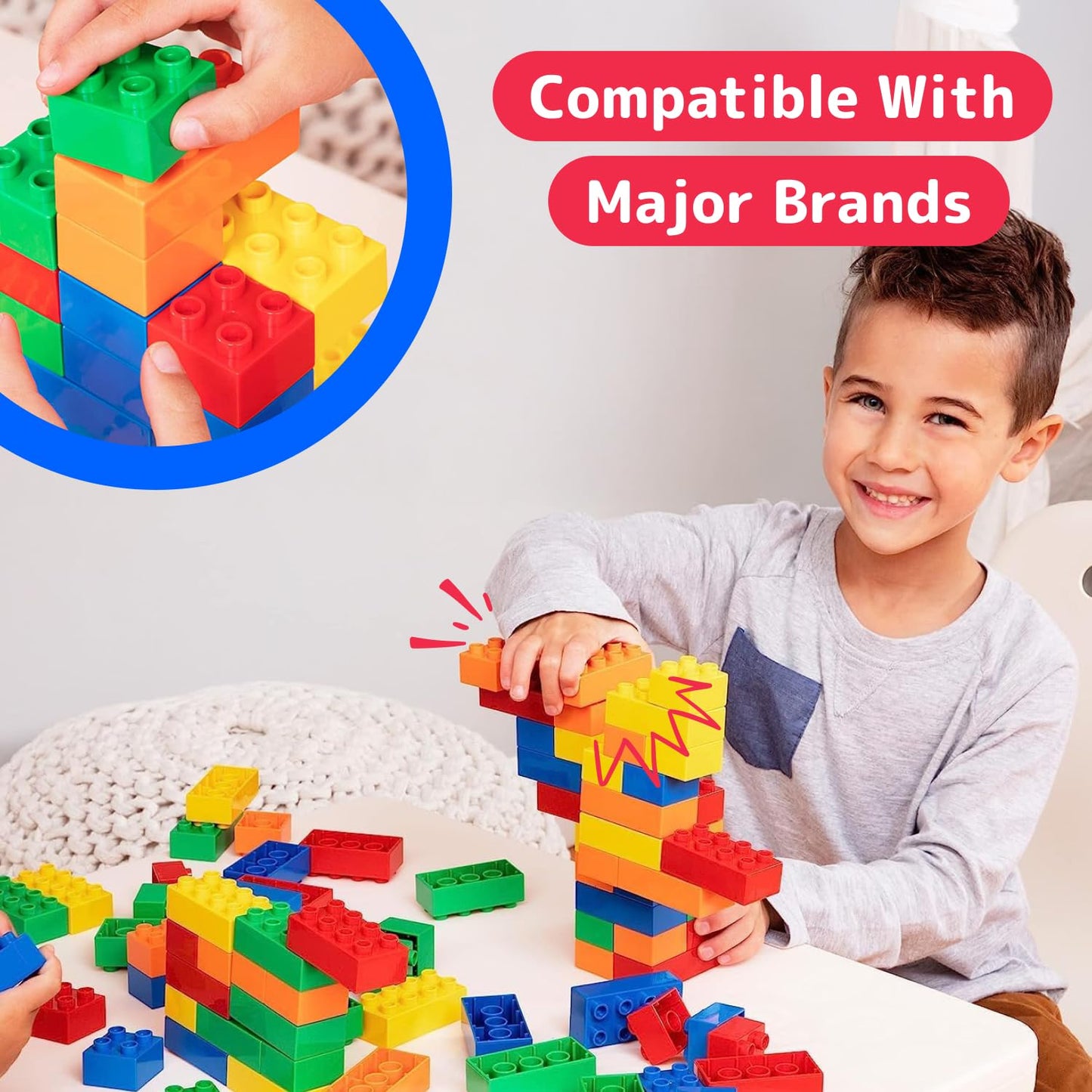 PREXTEX 100-Piece Multicolor Building Blocks Set for Toddlers - Jumbo Plastic Toy Blocks to Encourage Creativity and Motor Skills