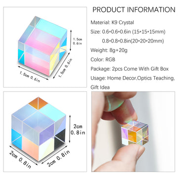 Hdcrystalgifts Set 2 Optical Glass X-Cube Prism Rgb Dispersion Prism For Physics Teaching,Photography Props (1.5Cm,2Cm)