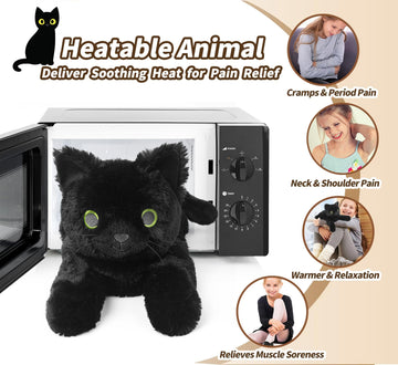 Black Cat Stuffed Animals, Microwavable Stuffed Animals Heating Pad For Cramps, Pain Stress Relief, Heatable & Coolable Lavender