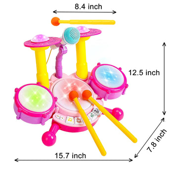Drum Set For Kids With 2 Drum Sticks And Microphone, Musical Toys Gift For Toddlers
