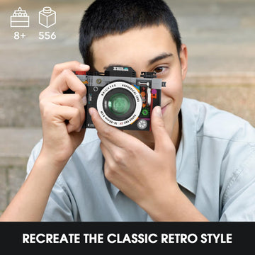 Vziimo Retro Camera Mini Building Set For Adults, Black Classic Vintage Camera Model, Creative Gifts Toys For Boys Girls 8-12 (556 Pcs)