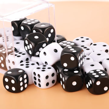 36 of Pack 12MM 6 Sided MINI Dice Set,Solid White and Solid Black Game Dice Set, 6 Sided Standard Colored Dices for Tenzi, Bunco