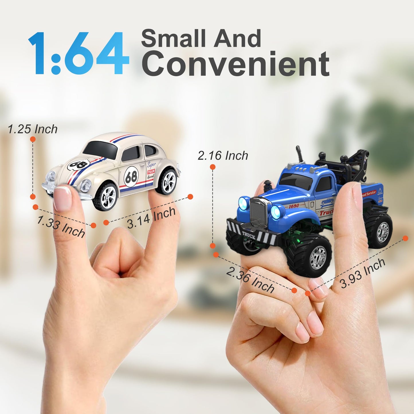 Moontoy 1:64 Scale Mini Alloy Truck Rc Car With Led Lights, 2.4Ghz Remote And App Control Toy Car, 3-Speed Adjustment Pocket Toy