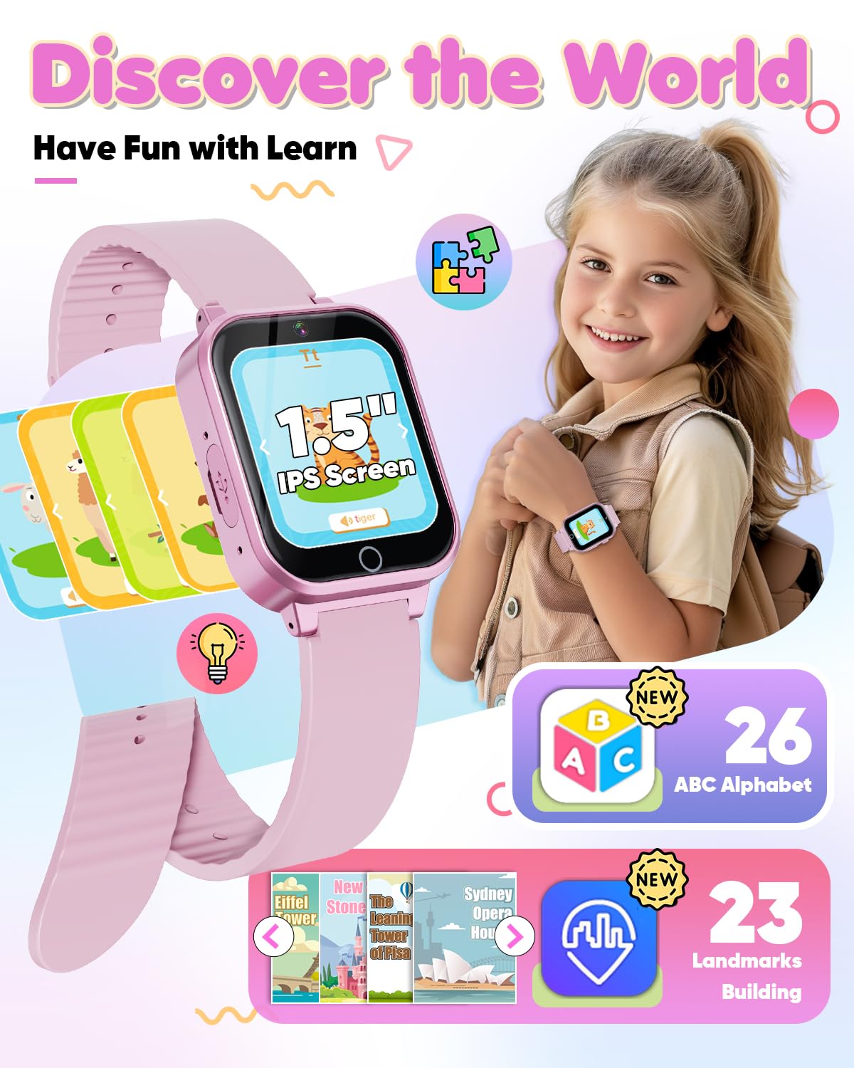 Smart Watch For Kids Toys For Ages 5-7,Ziegoal Dual Camera Kids Watches For Girls Toys Age 6-8,Christmas Birthday Gifts For 7 8 9 Year Old Girls,Kids Watch Learn Card Video Players Toys For Girls 8-10