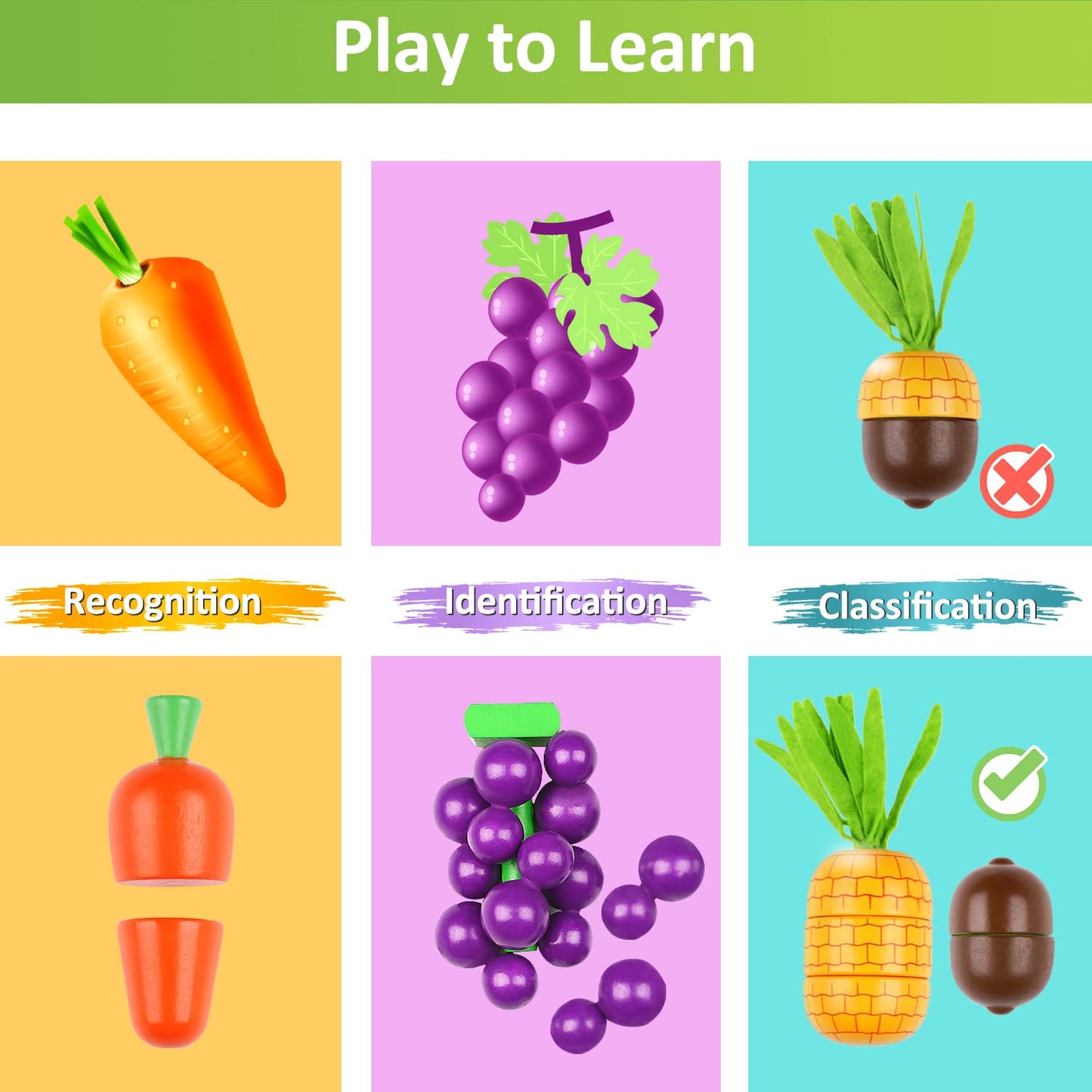 iPlay, iLearn Wooden Play Food Toy Set - Magnetic Fruit & Vegetables, Large Red, Montessori Educational Gift for Ages 3-7
