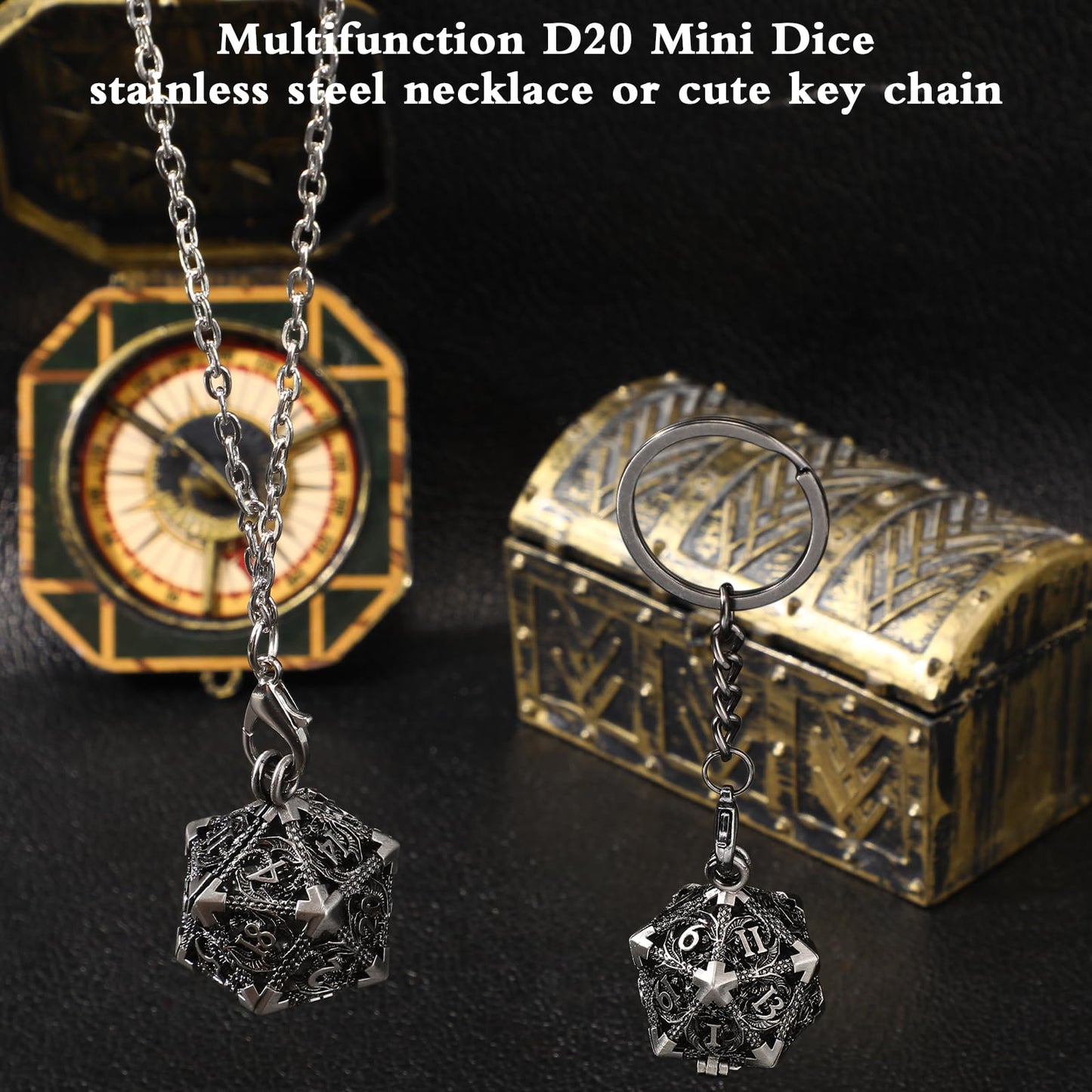 Syhood Mini Dice Set 7 Pcs Tiny Small Metal Dice Set Hollow D20 Necklace Dice Case Keychain Role Playing Table Games Portable Te
