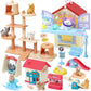 Golray 66Pcs Cat Toys for Kids Girls, 3 In 1 Pet Pretend Play Toys with 9 Cat Figurine/DIY Cat Tree/Beauty House/Playground, Tod