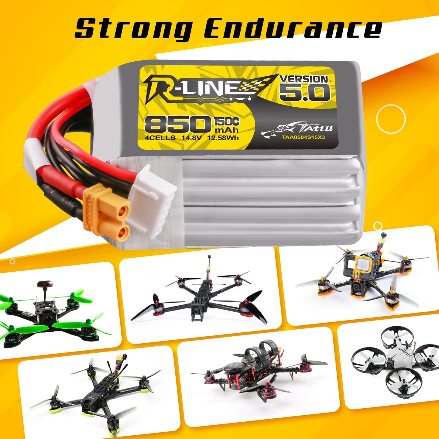 Tattu R-Line Version 5.0 4S Lipo Battery 14.8V 150C 850Mah Lipo Battery Pack With Xt30U-F Plug