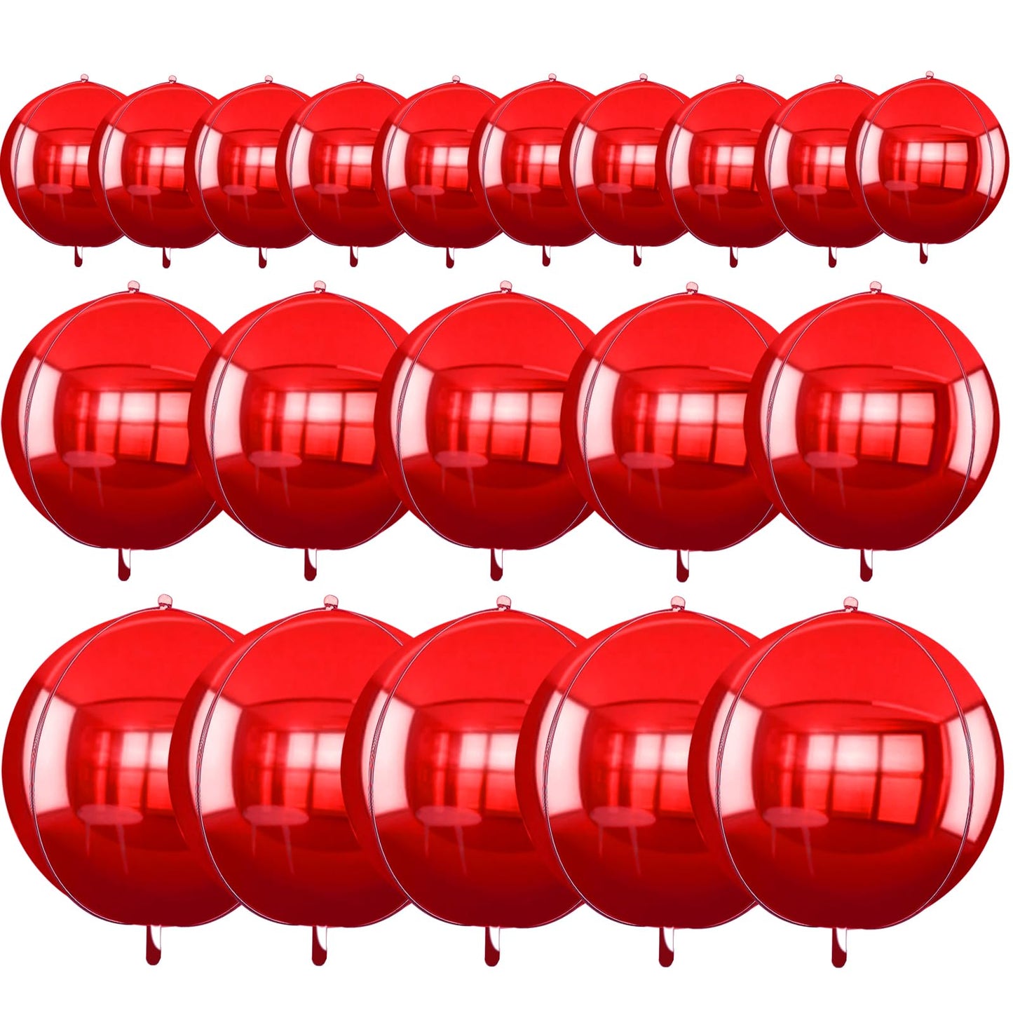 TONIFUL 16Pcs Large Red 4D Giant Round Foil Balloon 4D Mirror Metallic Mylar Sephere Balloons for Christmas New Year Birthday Pa