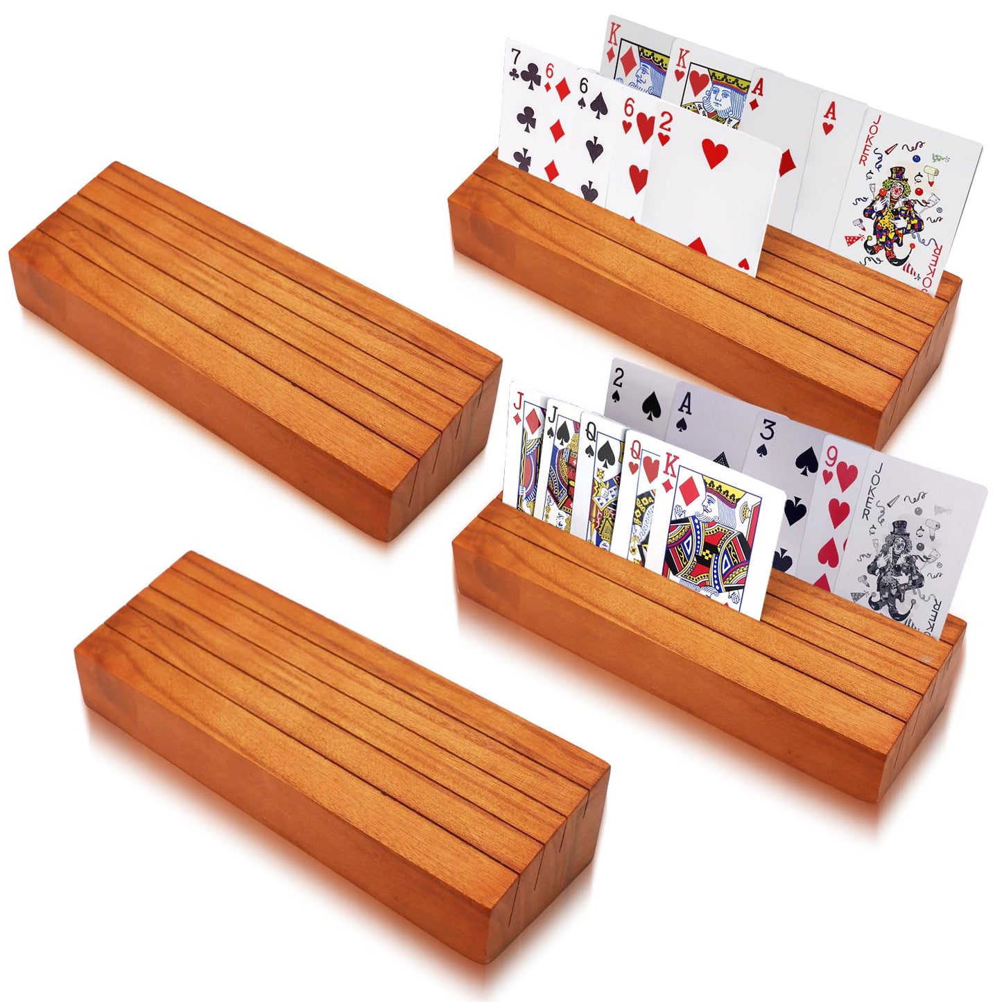 Hismocal 4 Pack Playing Card Holders Deck Stand, Play Cards Holder For Kids Or Elder People, Hands-Free Wood Holder Racks Set Of