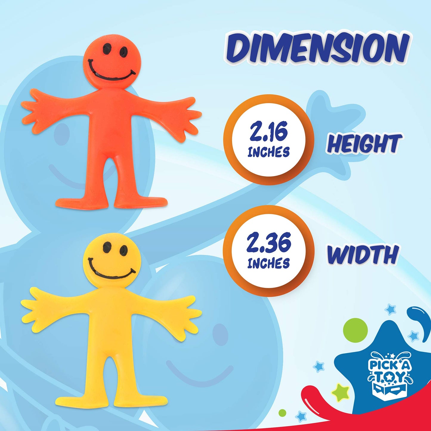 Pick A Toy Stretchy Happy Man Toy Party Favors For Kids: Sensory Toys Set Of 36 - Classroom Small Prizes For Birthday Goody Bag And Easter Stuffers