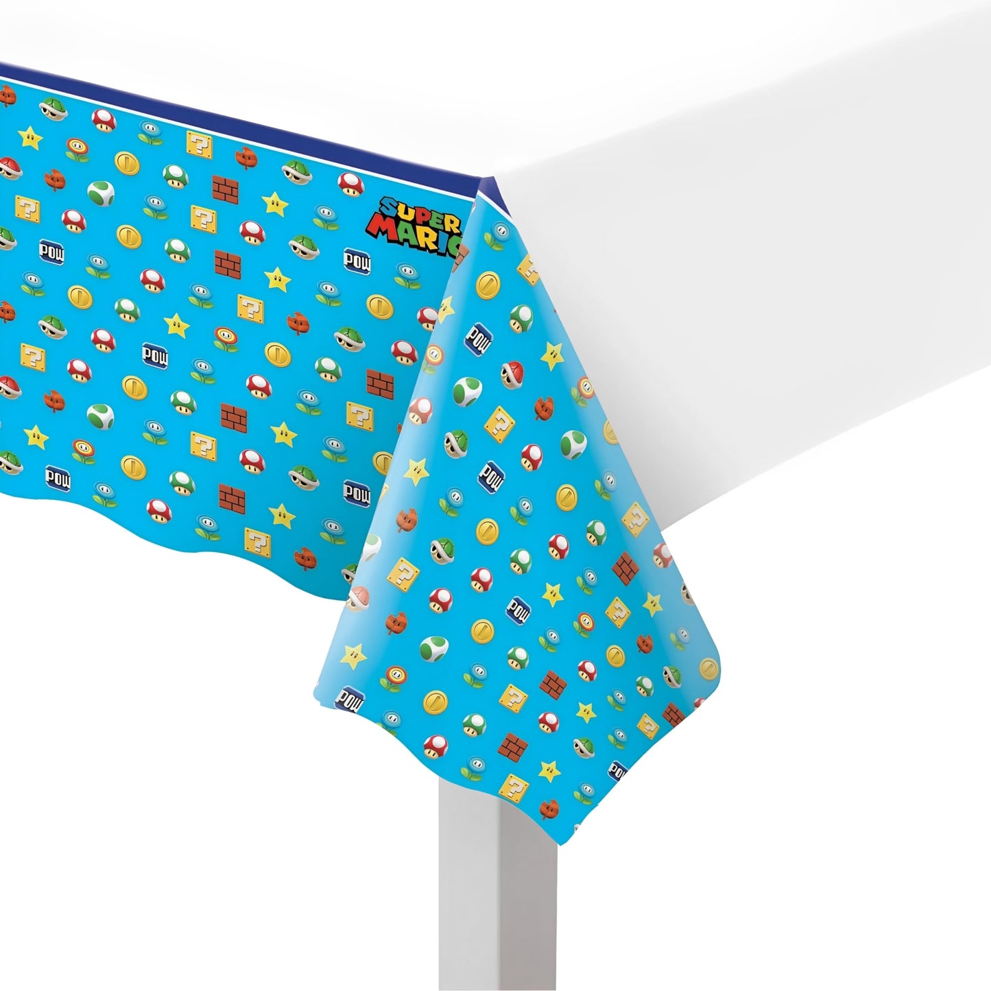 American Greetings Rectangular Super Mario Brothers Plastic Tablecover - 54 x 96, Multicolors, 1 Pc