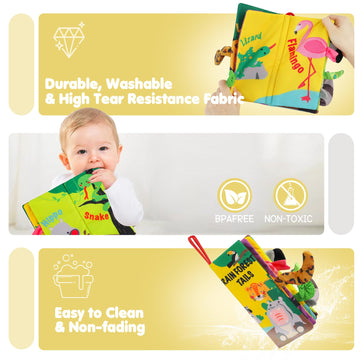 Beiens Baby Books Toys, Touch And Feel Crinkle Cloth Books For Babies, Infants & Toddler, Early Development Interactive Car & Stroller Soft Toys For Boys & Girls (Rainforest Tails-1 Book)
