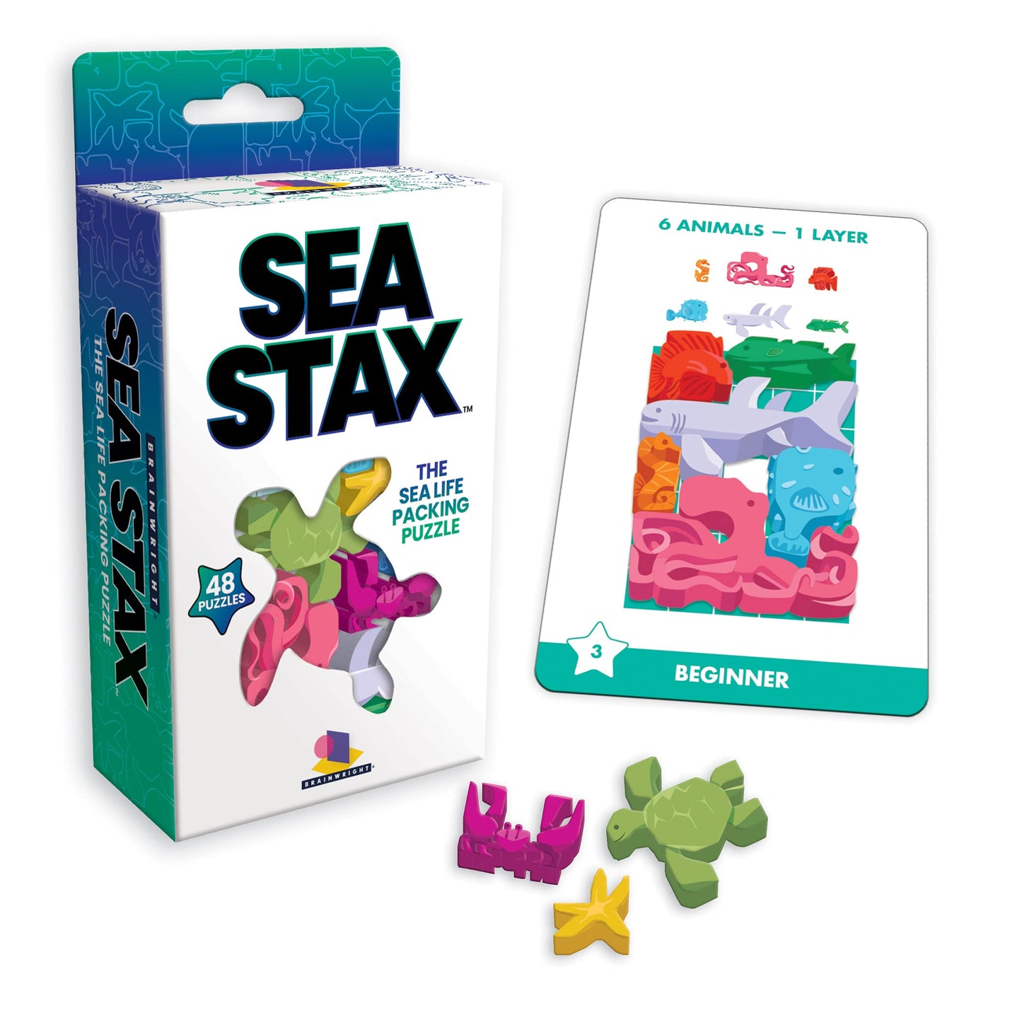 Brainwright - Sea Stax - The Deep Sea Creature Shaped Pattern Puzzle Packing Game, Multi-Colored Brain Teaser Toy, Kids And Adults