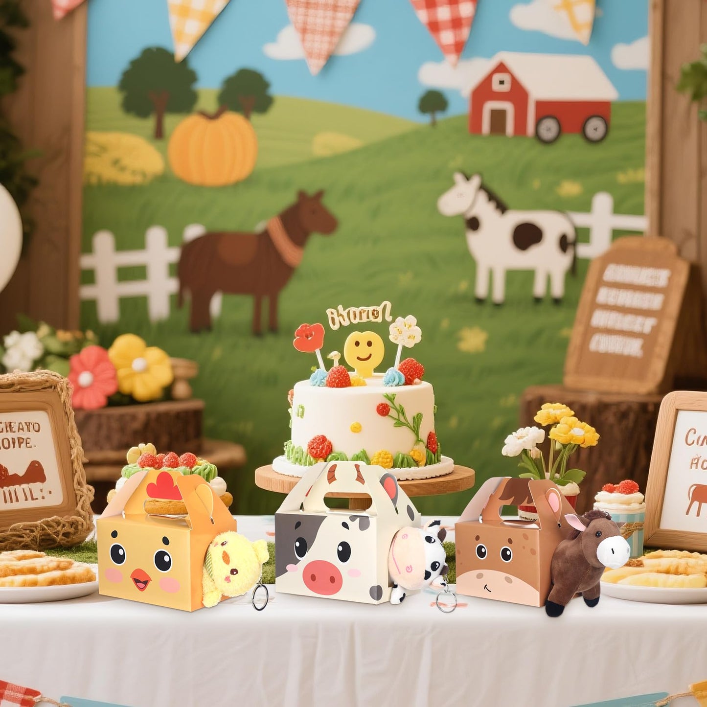 Fainne 12 Pcs Farm Animal Boxes with 12 Pcs Mini Plush Pet Set Adopt a Farm Treat Boxes Foldable Gift Pet Theme Stuffed for Birt