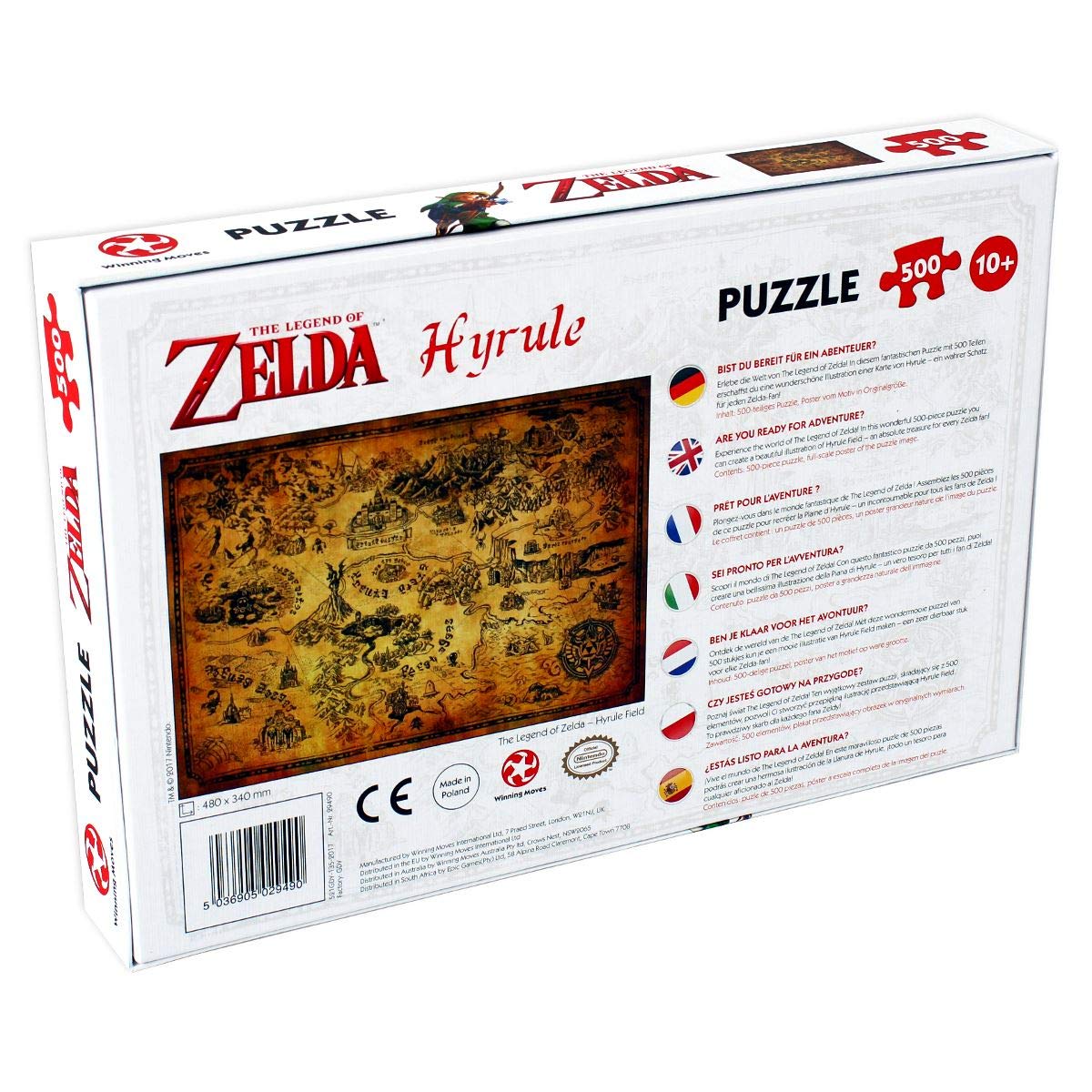 Winning Moves Legend of Zelda 500 Piece Jigsaw Puzzle, Multicolor Cardboard, Model 29490, Perfect Gift for Ages 10+