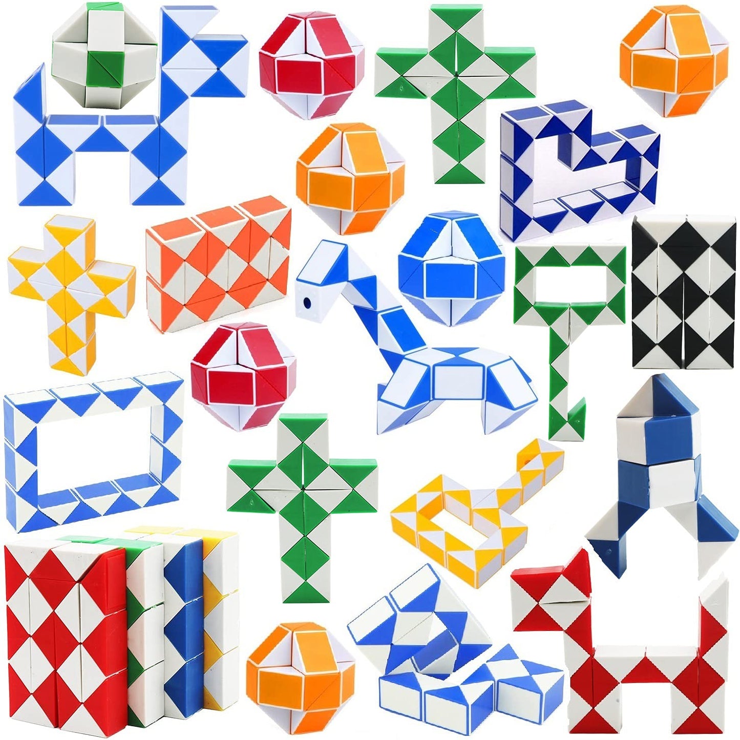Dungsko 24 Pack Fidget Snake Cube Twist Puzzle Toys - Multi-colored Plastic for Kids, Teens, Party Favors, Classroom Rewards, and Prizes