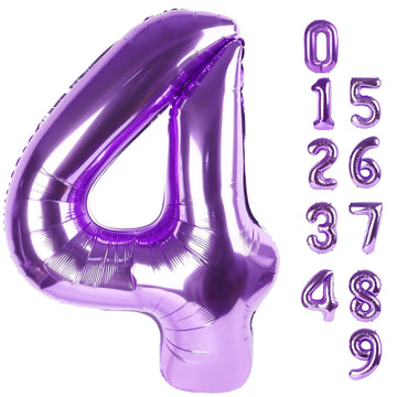 4 Balloon Number 40 Inch Large Mylar Foil Helium Purple Balloons For 4Th Birthday Party, Number 4 14 40 44 Party Decorations, Sq