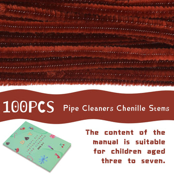 Giwrmu 100 Pieces Pipe Cleaners Chenille Stem, Brown Pipe Cleaners Craft, Fuzzy Sticks Craft Supplies, Colored Pipe Cleaner for