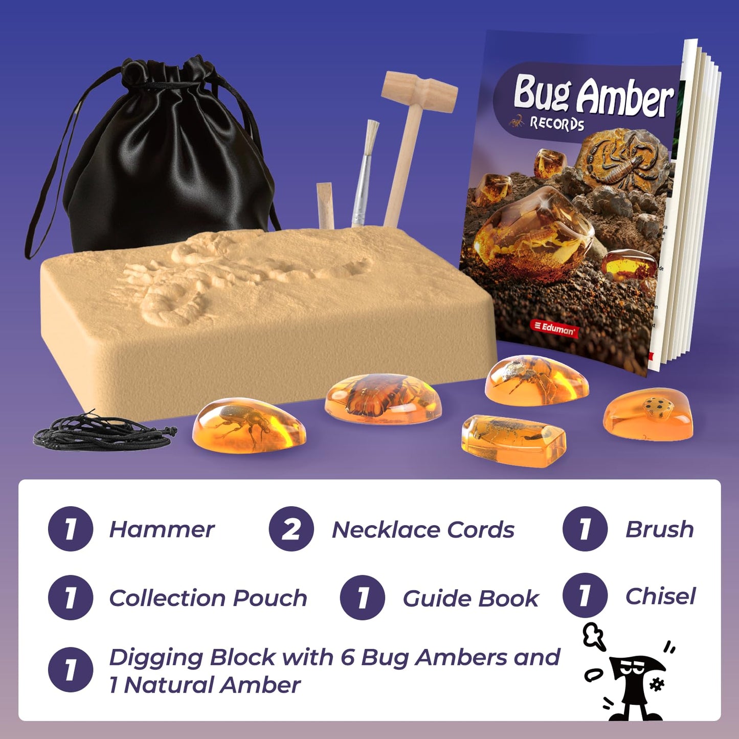 EDUMAN Amber Dig Kit  Artificial Insect Resin Specimens Excavation Kit  Dig Up 6 Bugs Fossil Kit  STEM Geographic Educational Toys  Science Kits for Kids Age 6-8-12  Birthday Gifts for Boys and Girls