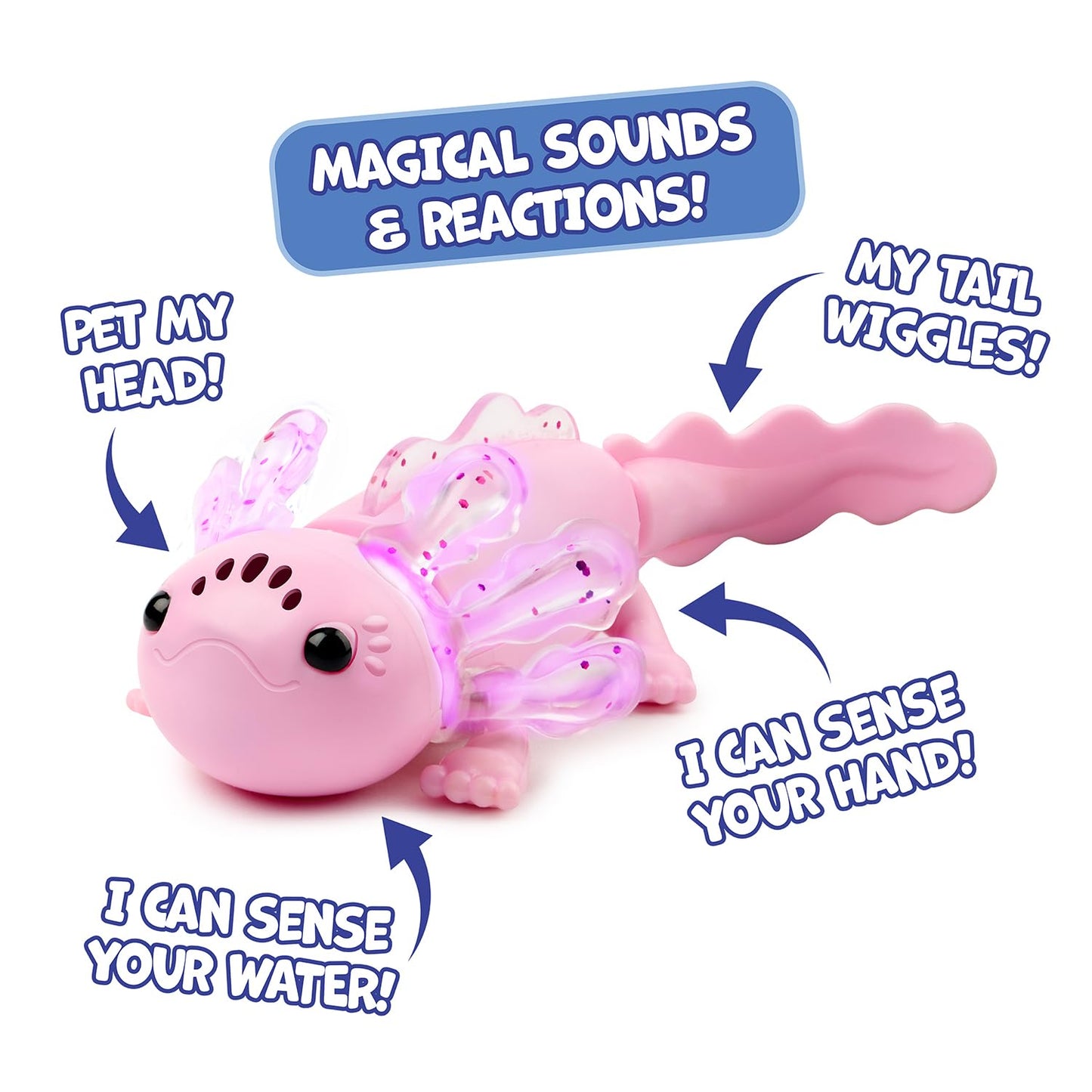 Fingerlings Interactive Baby Axolotl with Inflatable Pool, Alix, Swims and Lights Up in Water, Rainbow Lights Tell Your Mood (Ag