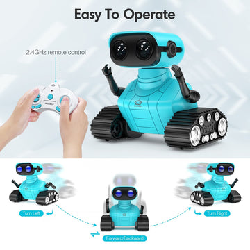 ALLCELE Robot Toys, Rechargeable RC Robots for Kids Boys, Remote Control Toy with Music and LED Eyes, Gift for Children Age 3 Ye