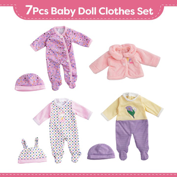 Babeside 7 Pcs Baby Doll Clothes For 10-12 Inch Dolls, Baby Doll Clothes Outfits, Doll Accessories Romper Suit, Coat And Hat For Newborn Baby Doll Boy&Girl