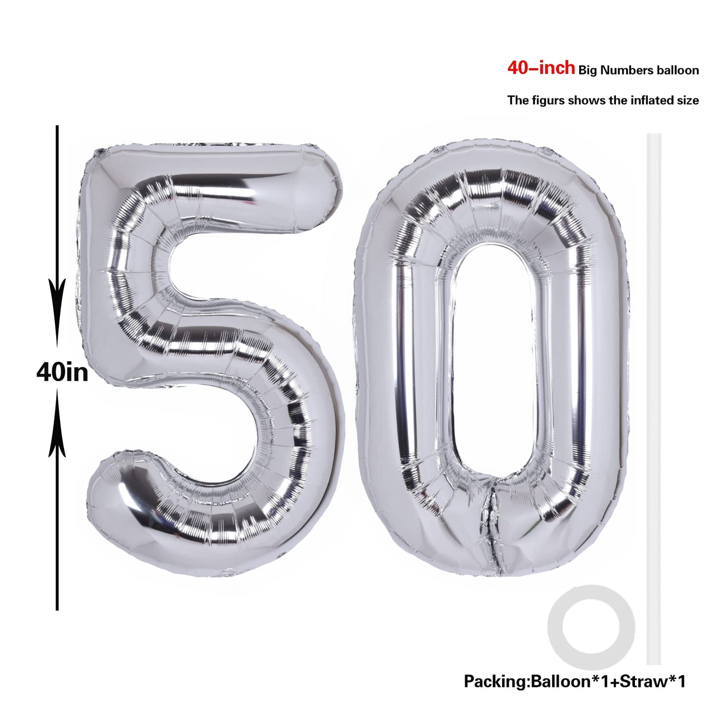 40 Inch Number 50 Balloon Silver Jumbo Giant Big Large Number 50 Foil Mylar Silver Balloons 50Th Birthday Party Anniversary Deco
