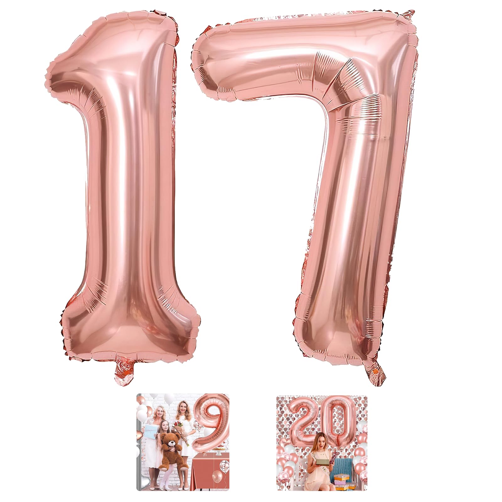 17 Number Balloon Rose Gold 40 Inch Big Foil Mylar 17Th Balloons For 17 Year Old Boy Girl Birthday Party Decorations Wedding Ann