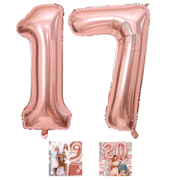 17 Number Balloon Rose Gold 40 Inch Big Foil Mylar 17Th Balloons For 17 Year Old Boy Girl Birthday Party Decorations Wedding Ann