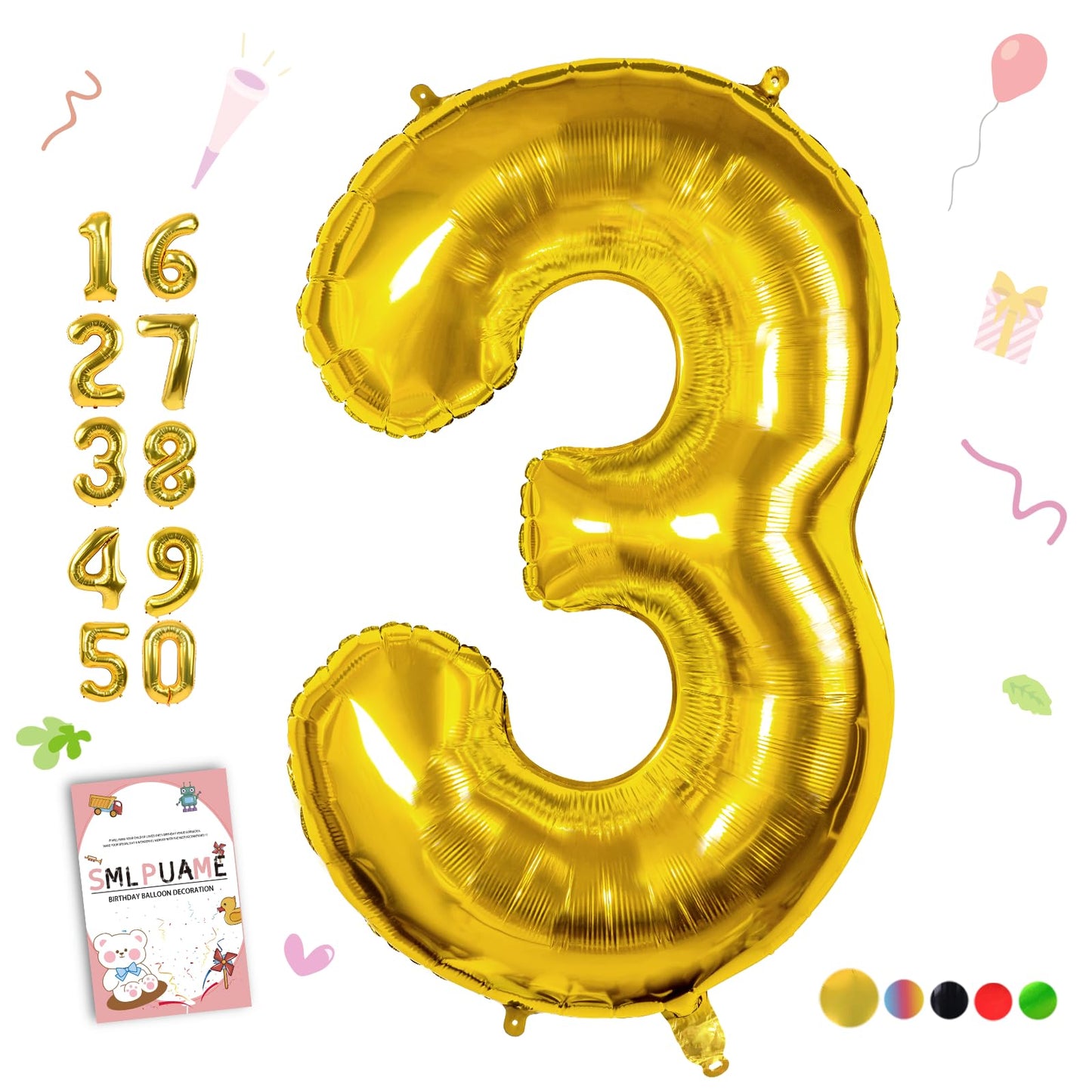 Smlpuame 40 Inch Number Balloon 0-9 Gold Large Number 3 Balloons,Digital Balloons For Birthday Party Celebration Decorations Sup