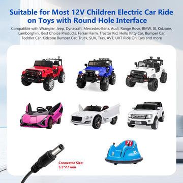 12V Battery Charger for Kids Ride On Toys  Electric Cars  Power Wheels  Motorcycles  ATVs  for Jeep  for Dodge Charger Toy Car Universal adapter for 12V Ride On Vehicles and Small Electric Toys