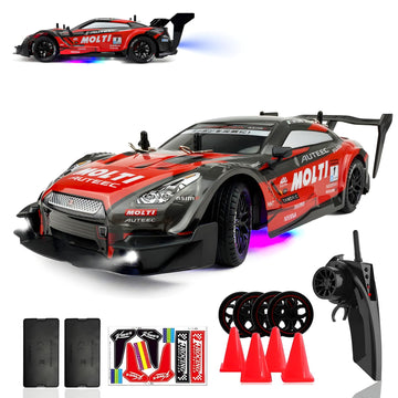 Hturccop 1:16 Rc Drift Car 2.4Ghz Spray 4Wd Led Lights 30+Km/H High Speed Remote Control Car 2 Batteries 60Min Infinitely Variab