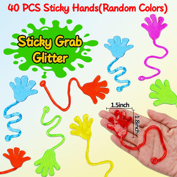 40Pcs Glitter Sticky Hands Party Favors For Kids Birthday Supplies Easter Egg Fillers Goodie Bag Stuffers Classroom Treasure Box Carnival Prizes Bulk Treat Trinkets Pinata Stuff Mini Stretchy Toys