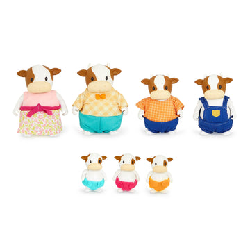 Li'l Woodzeez FitzMoo Cow Family Set of 7 Posable Plastic Figures - Multicolor, Model WZ6837C3Z, Gift Toy for Kids Age 3+