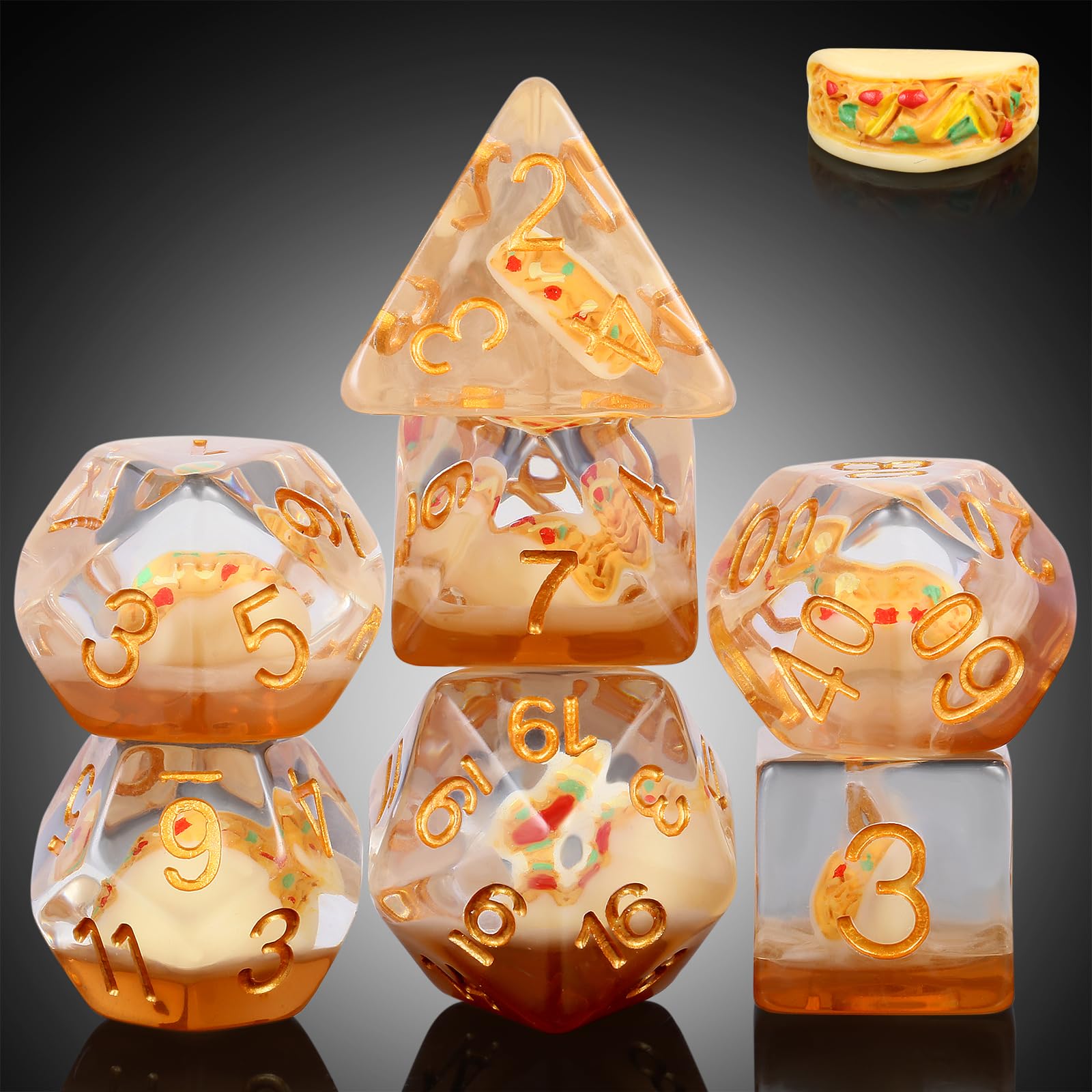 Taco D&D Dice,Dndnd 7Pcs Dungeons And Dragons Resin Dice Set With Velvet Bag For D&D Role Playing Games And Tabletop Games(Taco