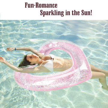 Moko Inflatable Pool Floats For Adults, Clearance Bachelorette Party Decorations Heart Shaped Swim Ring Summer Swimming Tube Water Fun Beach Wedding Pool Toys Swimming Circle - Glitter Pink