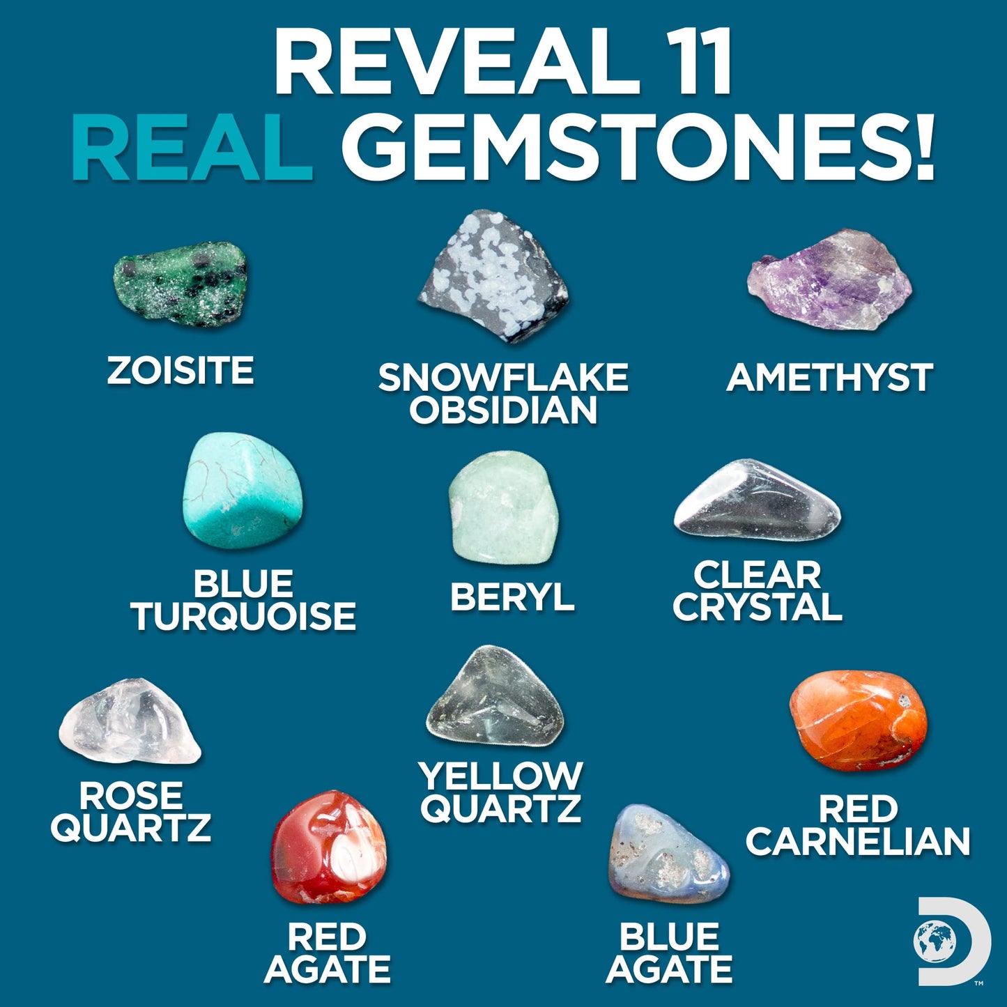 Discovery Kids Gemstone Dig STEM Science Kit, Excavation Tools, 11 Real Gemstones, Multicolor, Model 765940700686