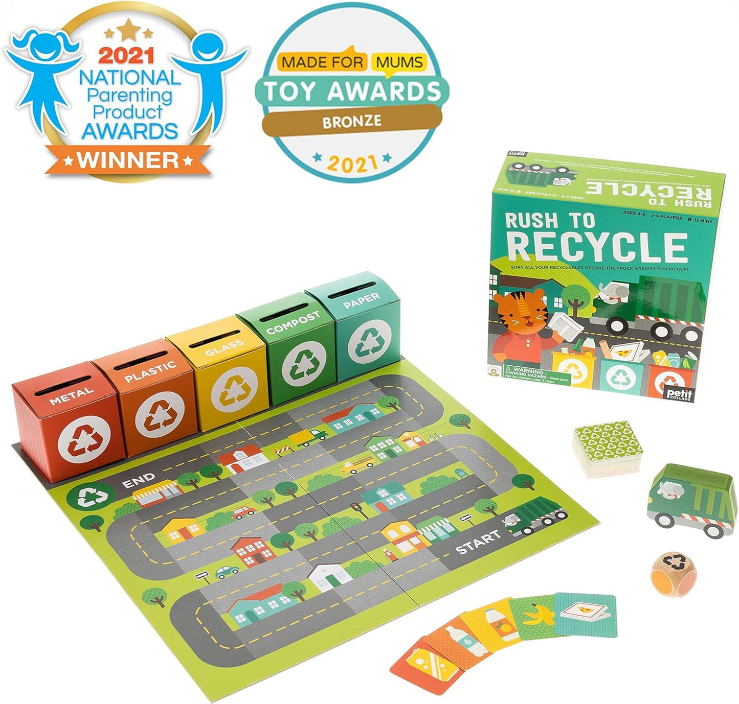 Petit Collage: Rush To Recycle | Teach Kids About Recycling| Sort All The Recyclibles Before The Truck Comes | Made With Recycled Card And Vegetable Inks