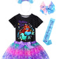 Doctor Unicorn Birthday Girls Mermaid Outfit Set Costume Tutu Skirt Dress, Mermaid Birthday Shirt, Headband & Satin Sash (Black-