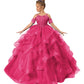 Zpvp Hot Pink Long Girls Pageant Dress Ruffles Princess Flower Girl Dress Beaded Appliques Tulle Wedding Party Costumes Us4