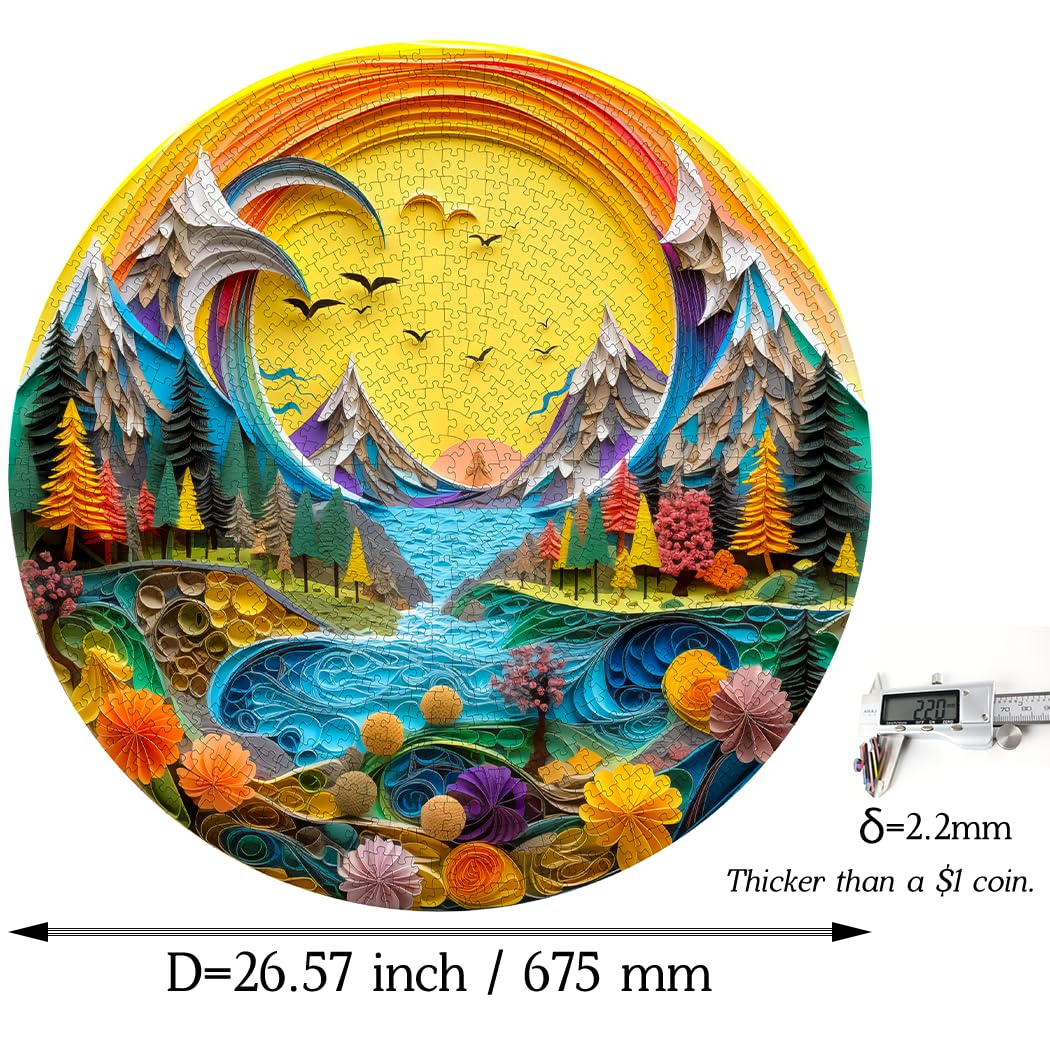Bgraamiens 1000 Piece Jigsaw Puzzle - Sunset Abstract Paper Art Landscape For Adults - Vibrant Nature Puzzle With Mountains, Riv