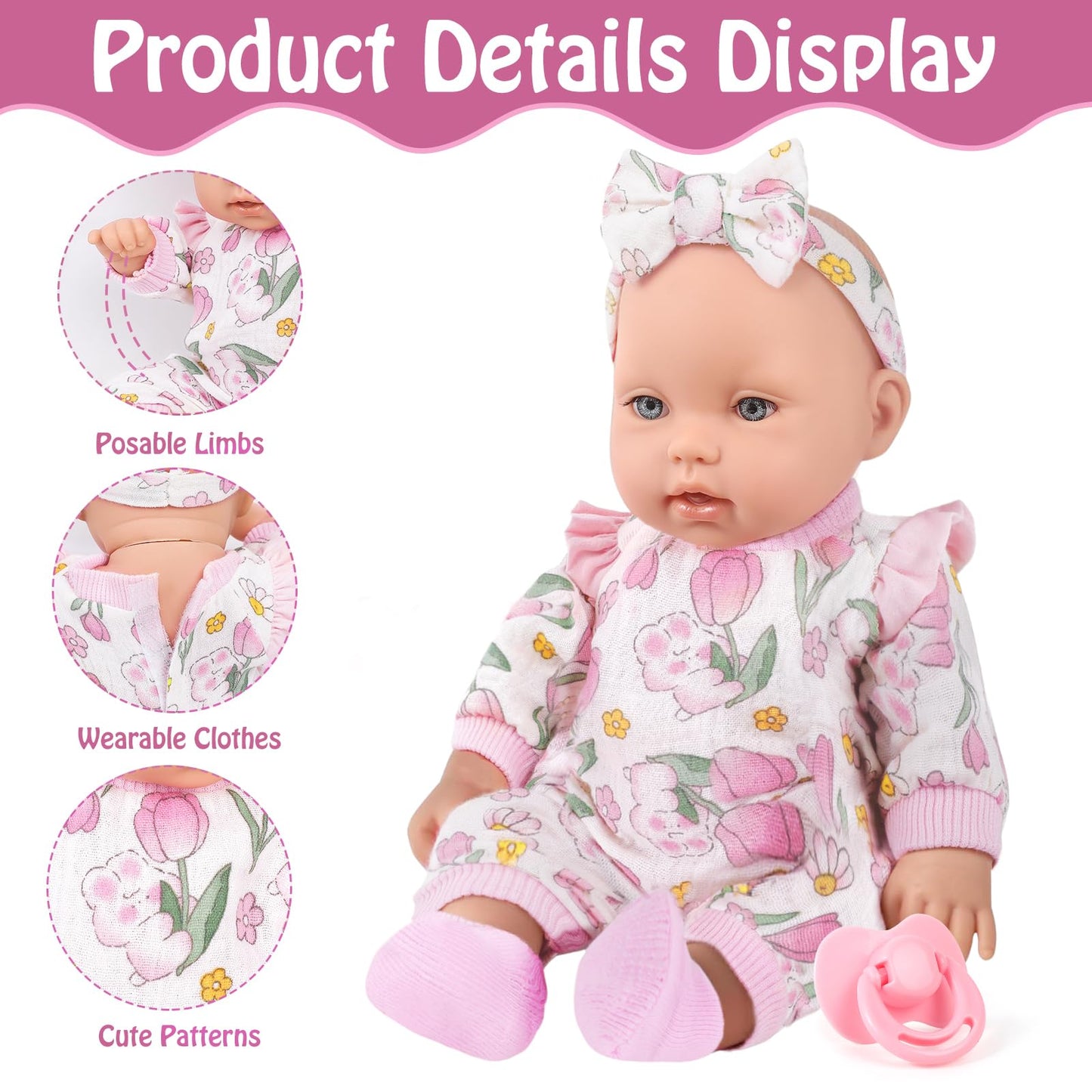 Uzidbto 12'' Girl Baby Dolls With Doll Clothes And Accessories,First Baby Doll Playset Includes Feeding Bottle,Pacifier Gift Ide