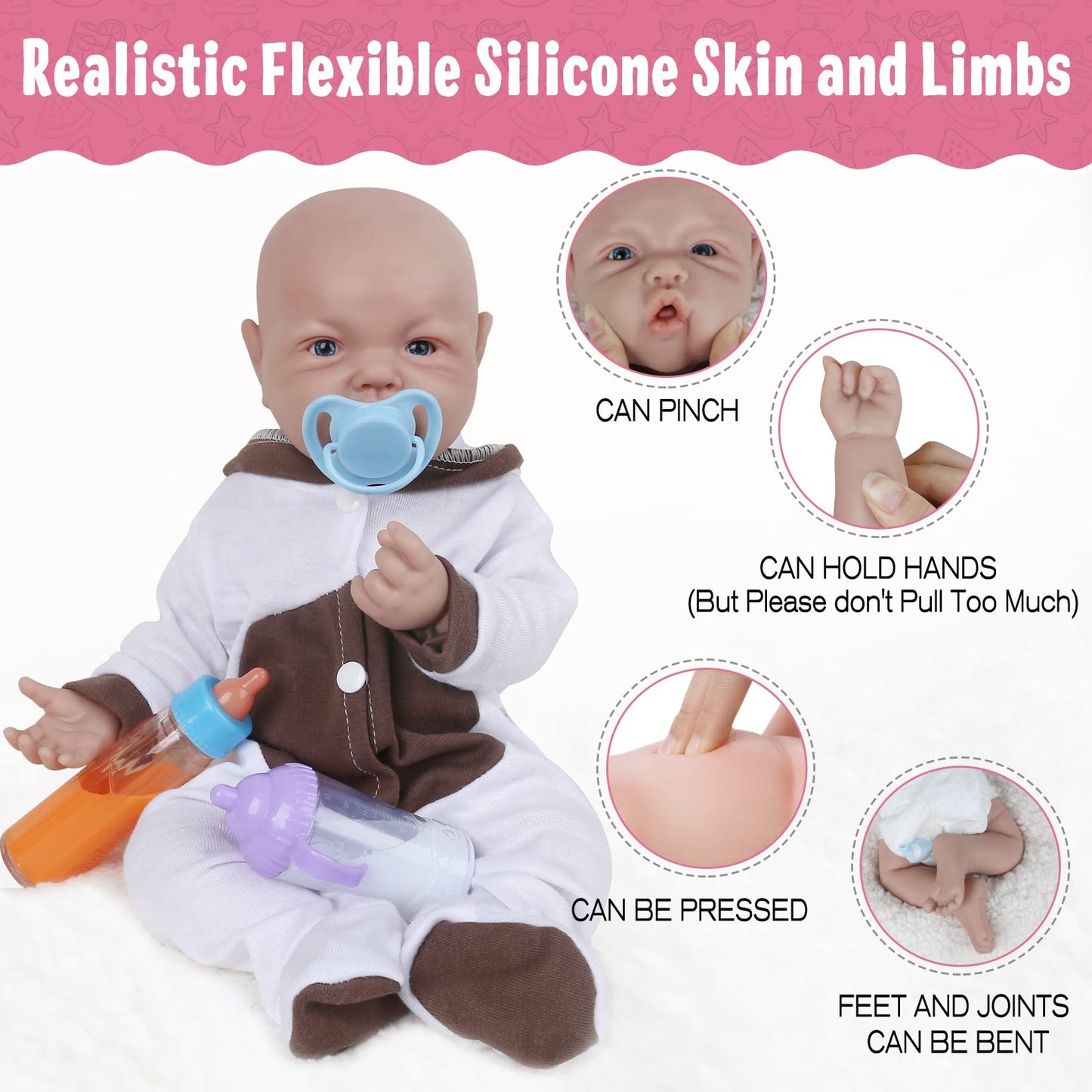 Vollence 17 Inch Full Silicone Baby Doll That Looks Real - Not Vinyl Material, Reborn Lifelike Girl
