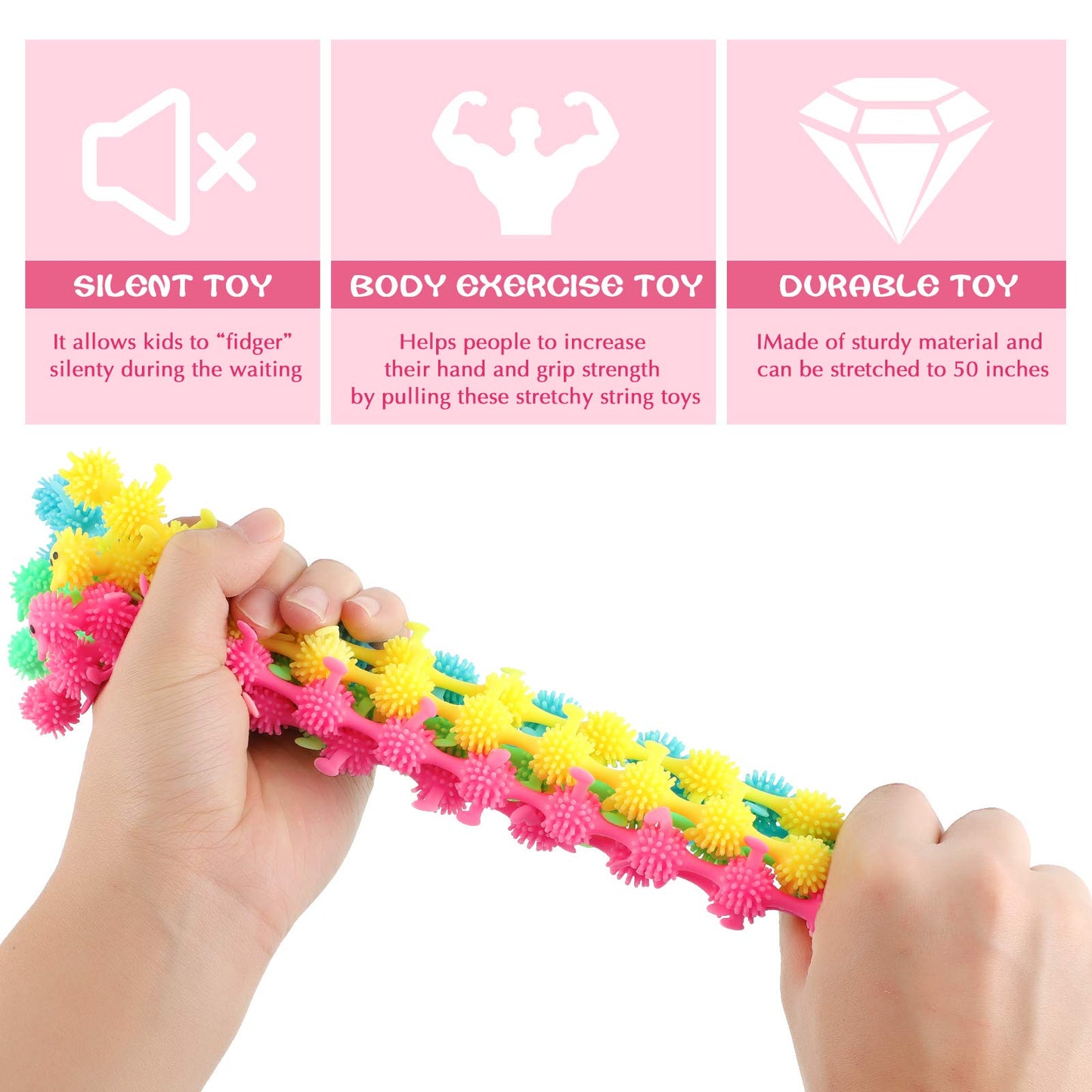 Charnoel 8-Piece Caterpillars Sensory Toy Set - Colorful Stretchy Fuzzy Worms for Anxiety Relief and Relaxation, Ideal Calming Gift