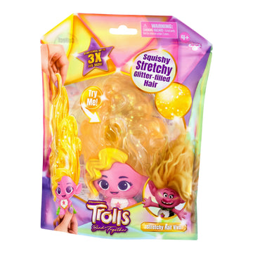 DREAMWORKS TROLLS Squishy Glitter-Filled Hair Doll - Stretchy Hair Viva, Multicolor, Fun Toy for Kids