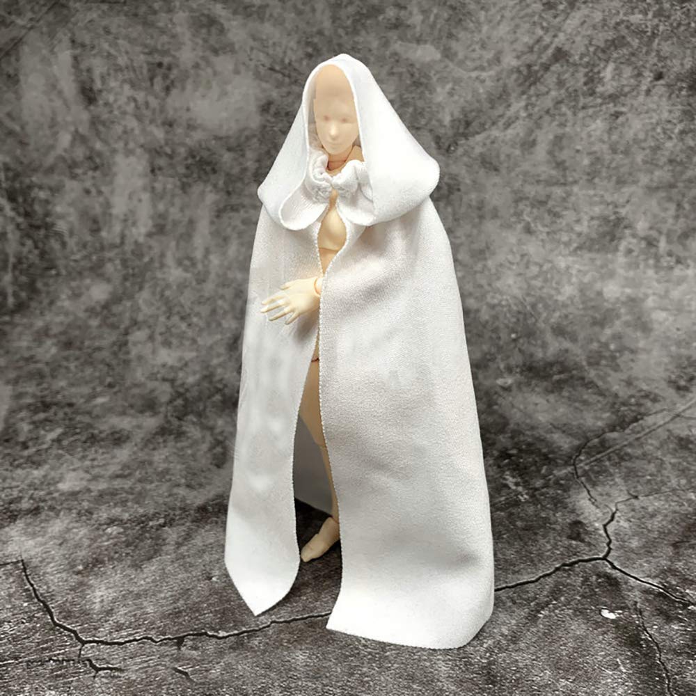 1:12 Scale Fabric Cape Cloak with Hat for 6 inch 1/12 Bandai SHF Figma Action Figure Clothes (White Cloak)