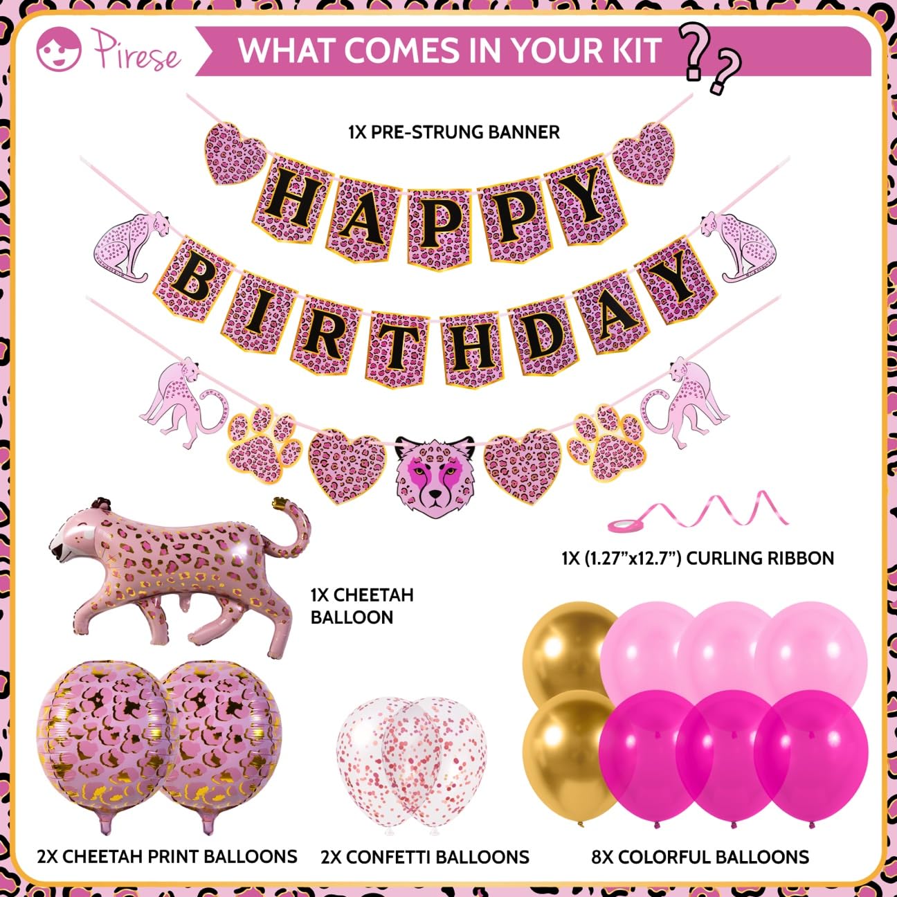 Pirese Pink Cheetah Happy Birthday Banner, Pink Cheetah Birthday Decorations, Leopard Party Decorations, Animal Birthday Party D